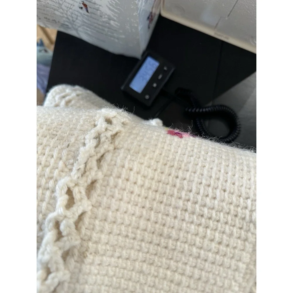 Hand Crochet Afghan Blanket Throw Cottage Rose Cross Stitch Cottagecore 75x60